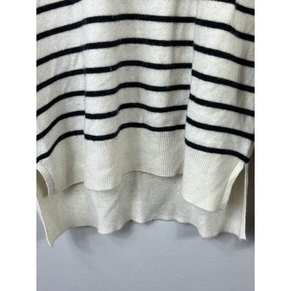 Cynthia Rowley Cream Black Striped 100% 2-Ply Cashmere Crewneck Sweater Size L - Picture 4 of 11